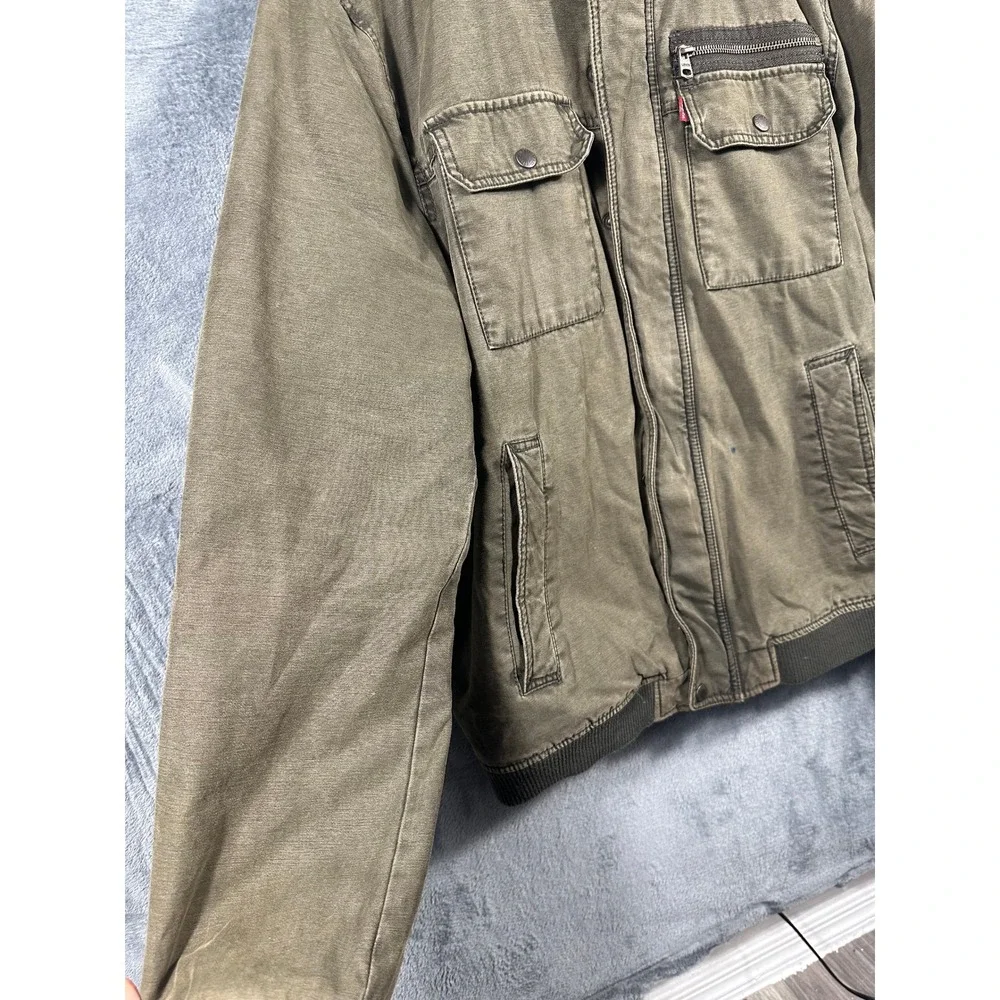 Levis Mens Military Field Jacket Olive Green Canvas Quilted Lined Size L